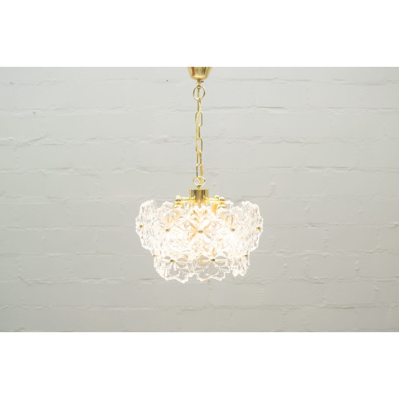 Kinkeldey vintage gold crystal pendant lamp, 1960