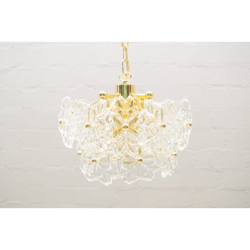 Kinkeldey vintage gold crystal pendant lamp, 1960