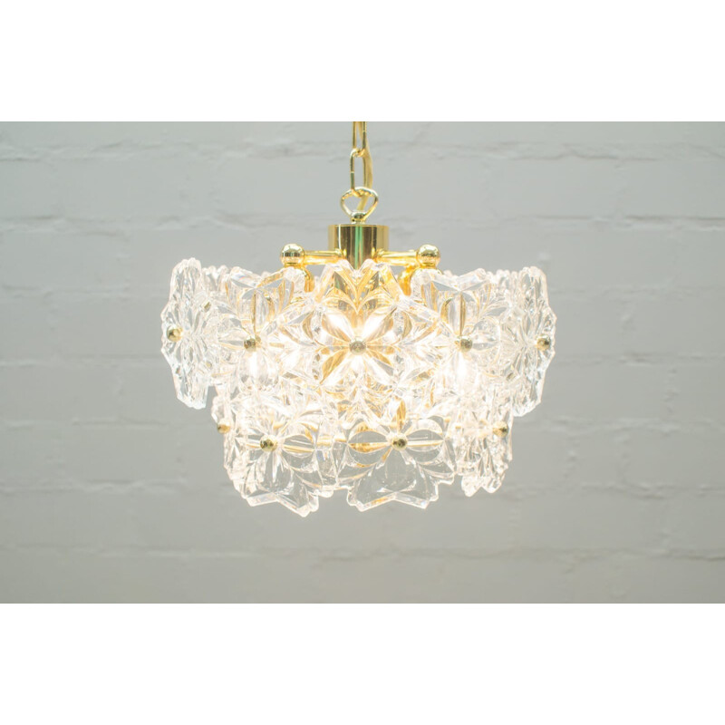 Kinkeldey vintage gold crystal pendant lamp, 1960