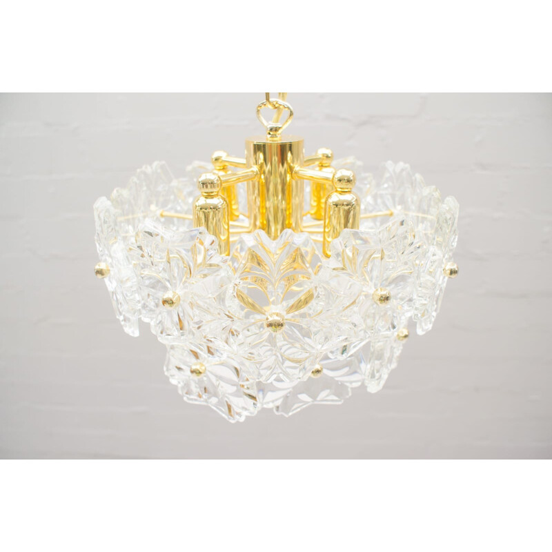 Kinkeldey vintage gold crystal pendant lamp, 1960