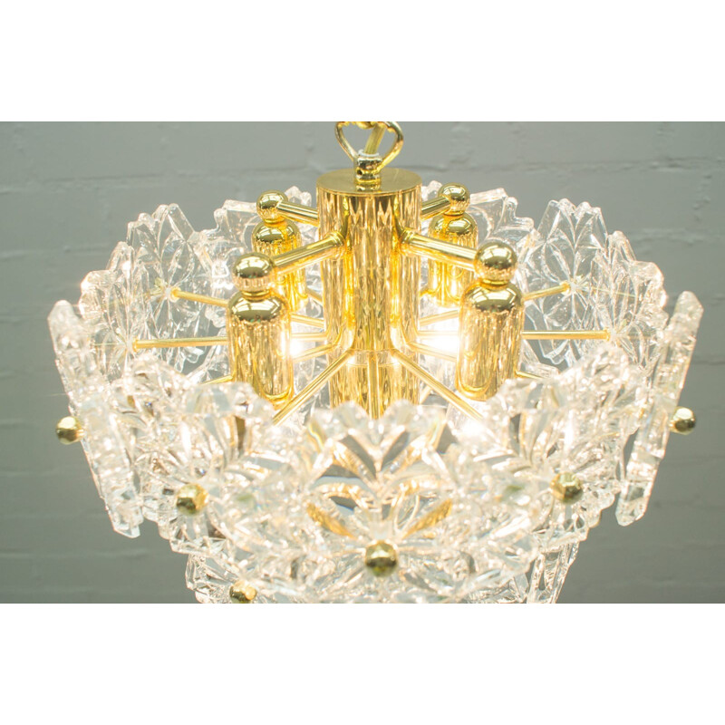 Kinkeldey vintage gold crystal pendant lamp, 1960