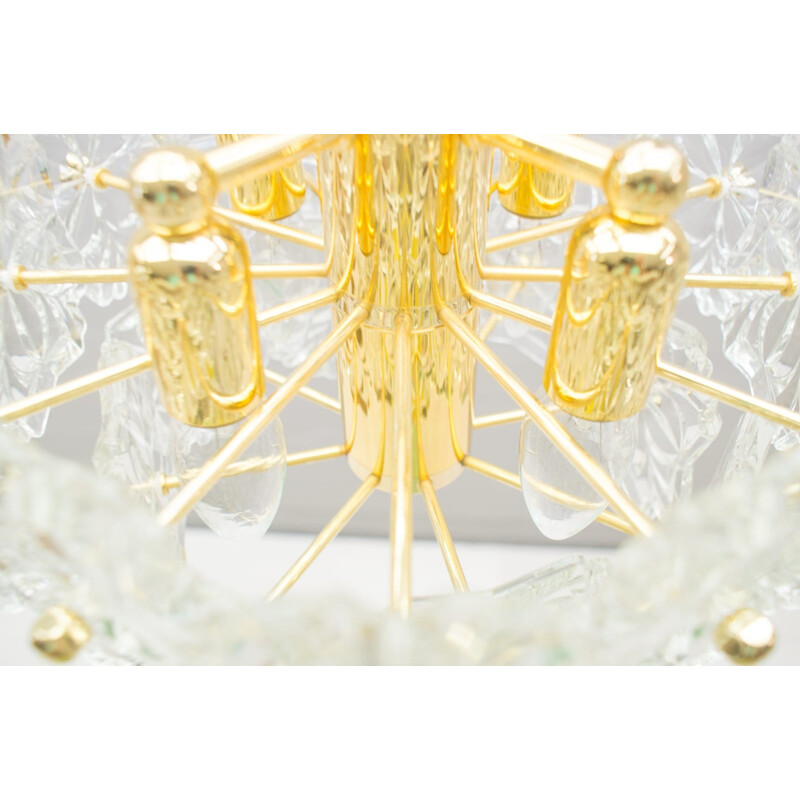 Kinkeldey vintage gold crystal pendant lamp, 1960