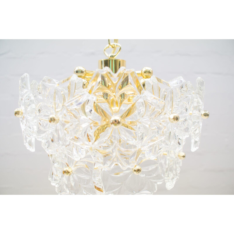 Kinkeldey vintage gold crystal pendant lamp, 1960