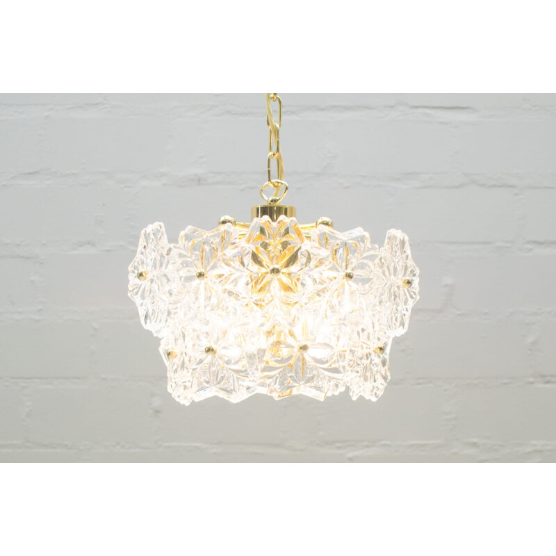 Kinkeldey vintage gold crystal pendant lamp, 1960