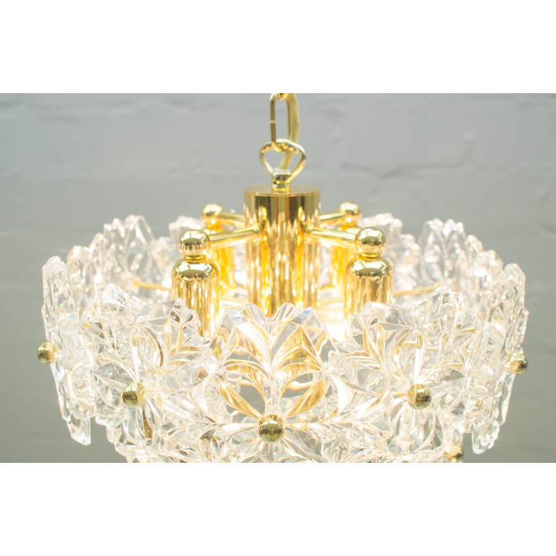 Kinkeldey vintage gold crystal pendant lamp, 1960