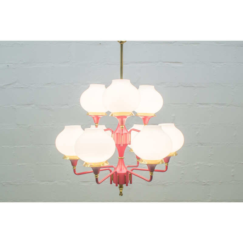 Red Opaline Glass Orbital Chandelier - 1960s