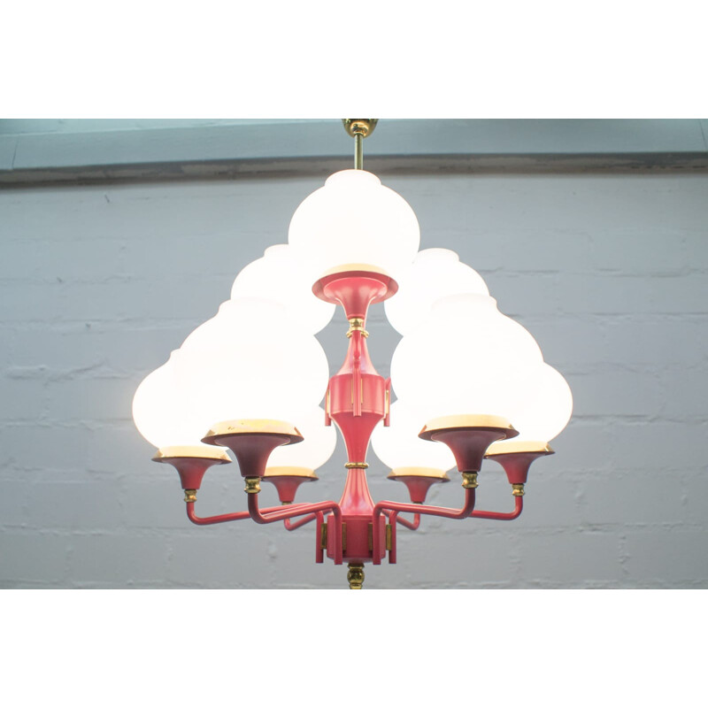 Red Opaline Glass Orbital Chandelier - 1960s