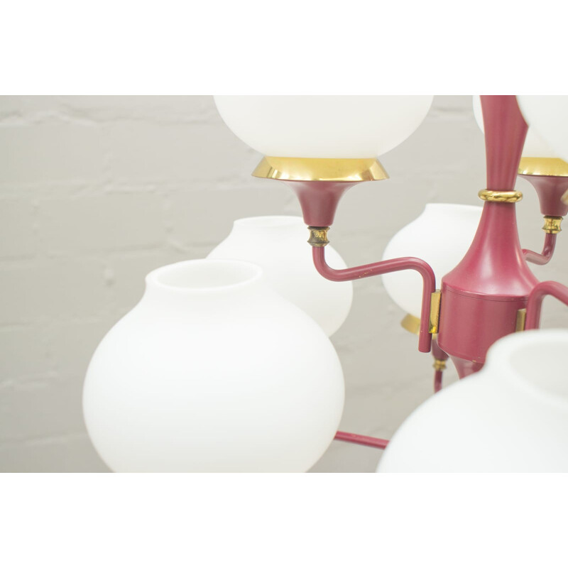 Red Opaline Glass Orbital Chandelier - 1960s