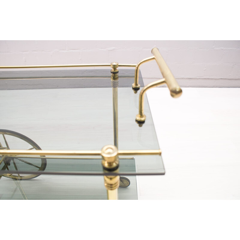 Hollywood Regency Brass & Smoked Glass Serving Trolley - 1960s