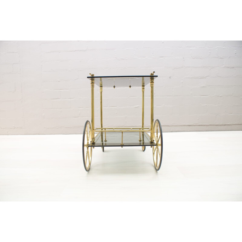 Hollywood Regency Brass & Smoked Glass Serving Trolley - 1960s