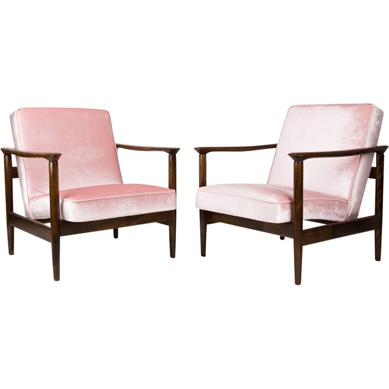 Pair of pink GFM-142 armchairs by Edmund Homa - 1960s