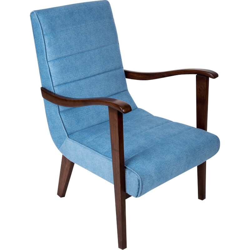 Vintage blauwe fauteuil van Prudnik Meubelfabriek - 1960