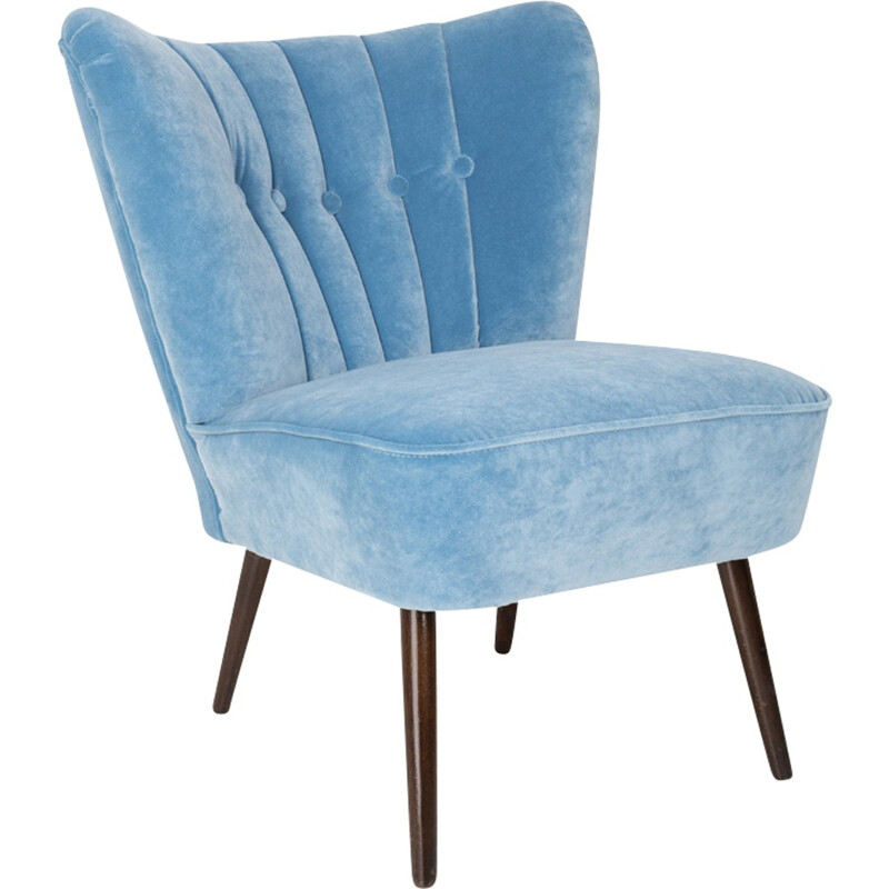 Vintage armchair "Baby blue" by Karl Lindner in velvet, Germany 1960