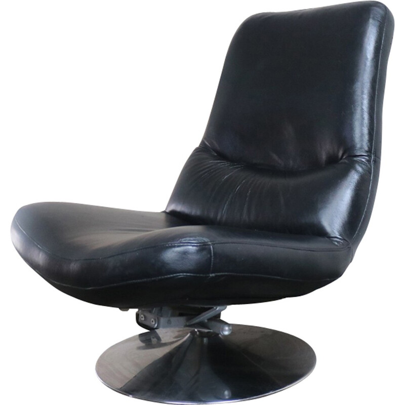 Vintage large reclining lounge chair in  leather - 1970s