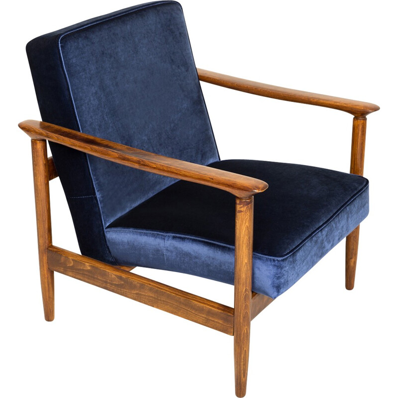 Dark Blue Velvet "GFM-142" Armchair by Edmund Homa - 1960s