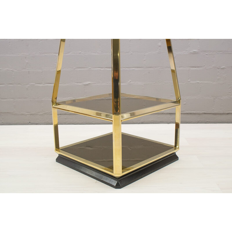 Vintage shelf in gilded brass and smoked glass, 1960