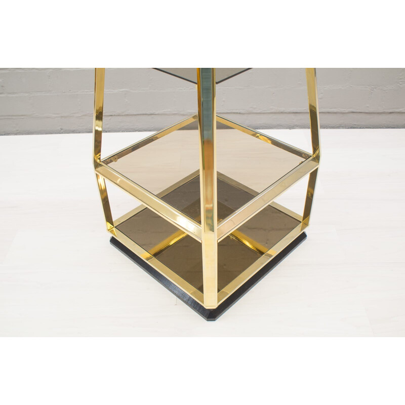 Vintage shelf in gilded brass and smoked glass, 1960