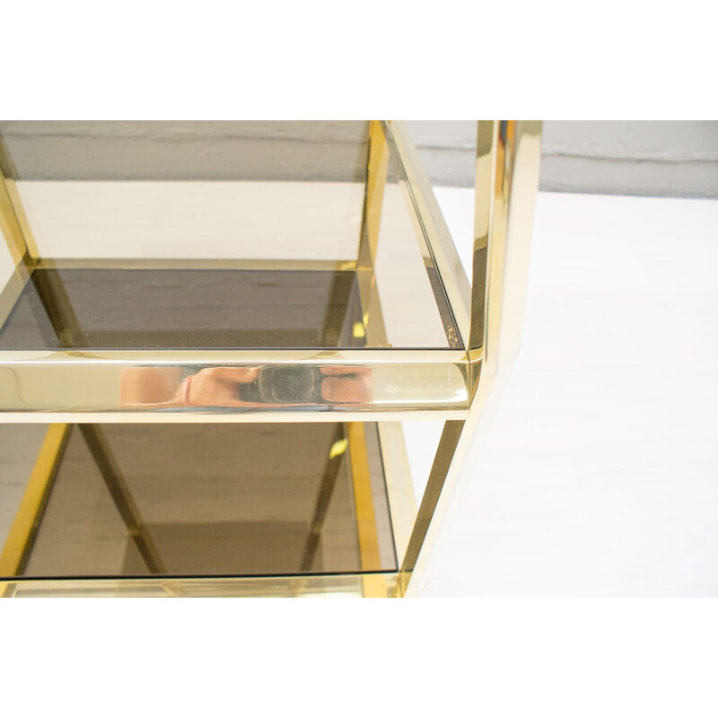 Vintage shelf in gilded brass and smoked glass, 1960