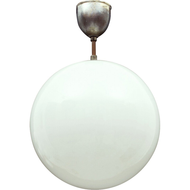 Round Opal Glass & Metal Lamp - 1950s