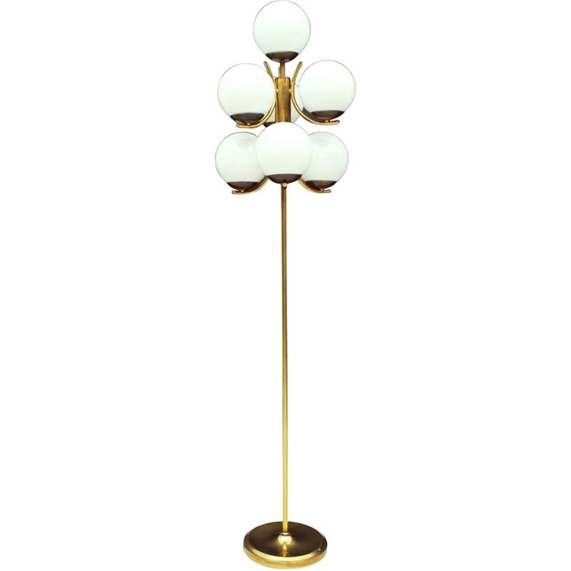 Golden 7 Armed Opal Glass Floor Lamp - 1960s