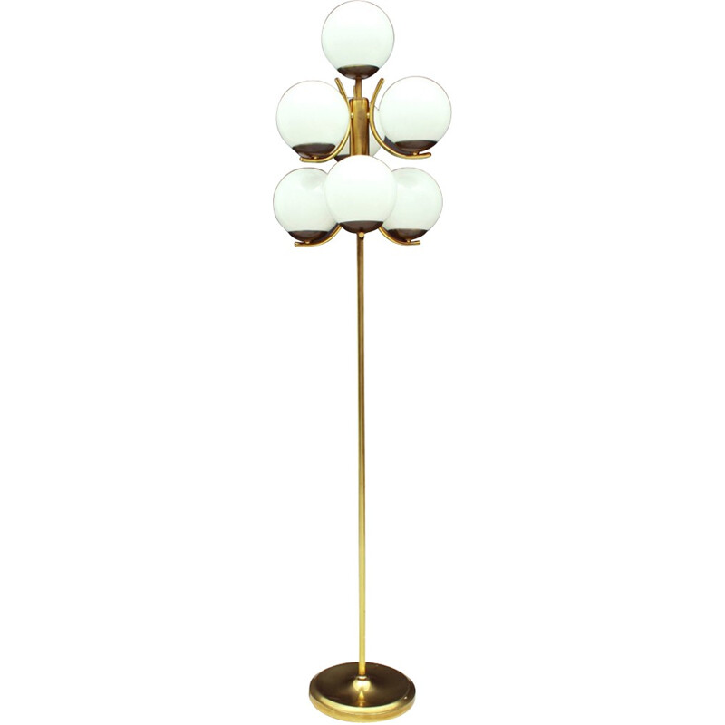 Golden 7 Armed Opal Glass Floor Lamp - 1960s