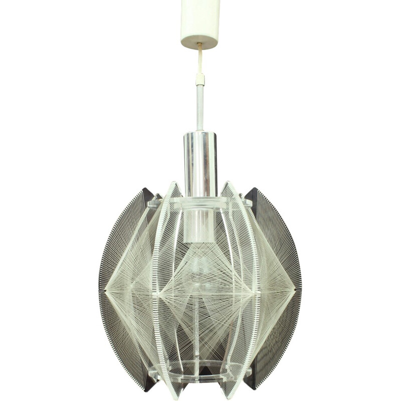 Vintage Perspex & Chrome Lamp With Nylon Threads - Model Swag by Paul SECON for Sompex - 1960s