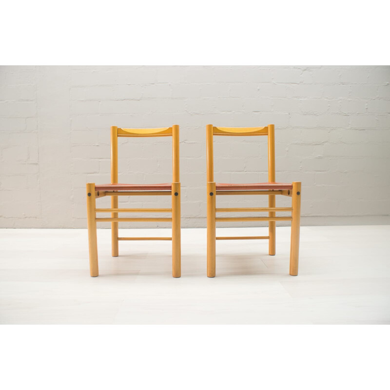 Set of 2 Italian chairs with leather seats - 1960s