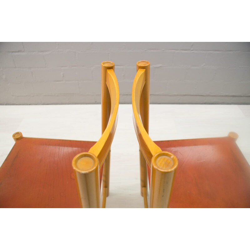 Suite de 2 chaises italiennes vintage avec sièges en cuir - 1960