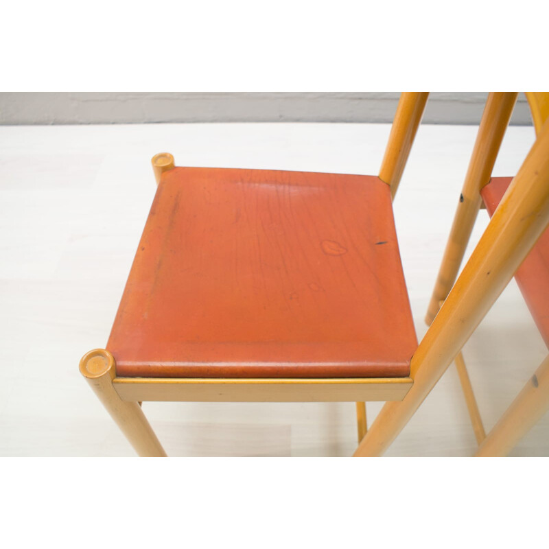 Suite de 2 chaises italiennes vintage avec sièges en cuir - 1960