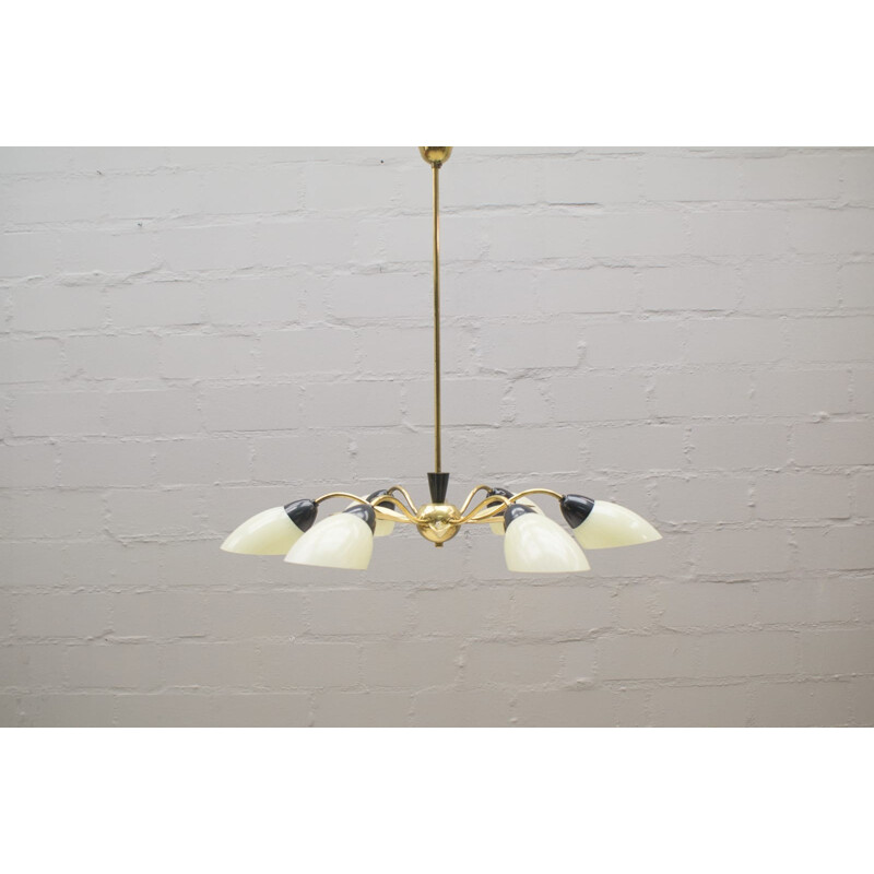Sputnik ceiling lamp in brass and glass with 6 arms - 1950s