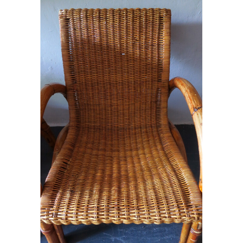 Suite de 2 chaises cocktail vintage en bambou et rotin - 1960