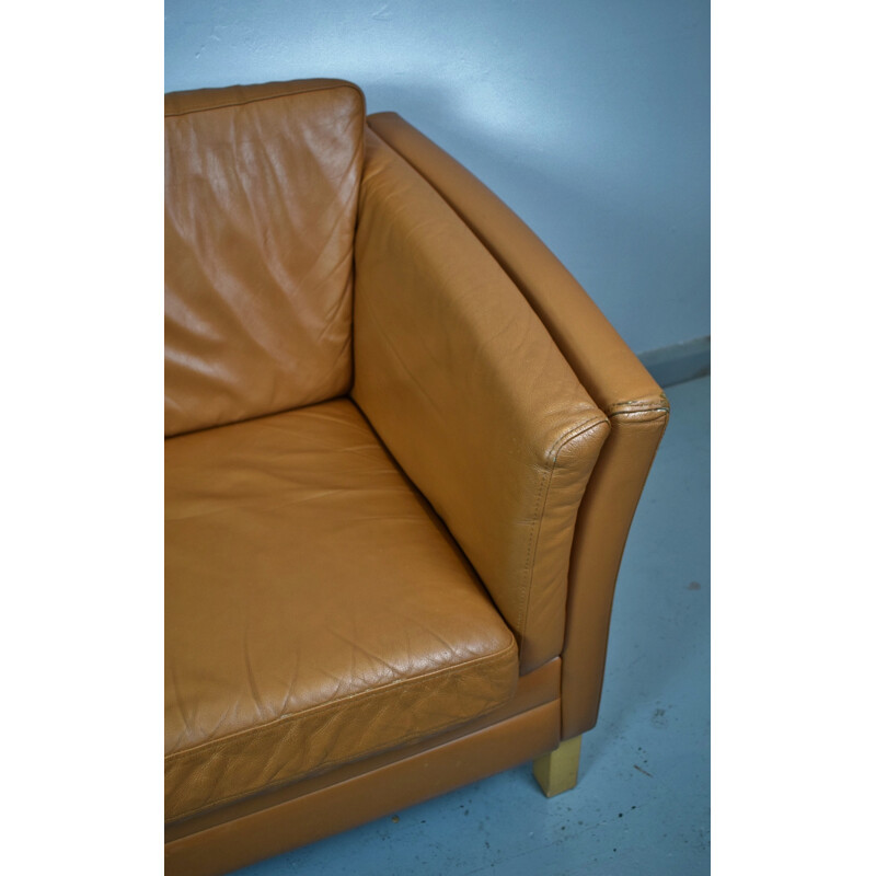 Vintage Danish "Stouby" tan leather 2 seat sofa - 1970s