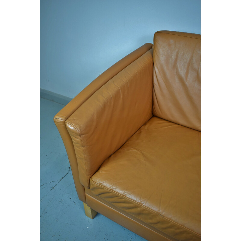 Vintage Danish "Stouby" tan leather 2 seat sofa - 1970s