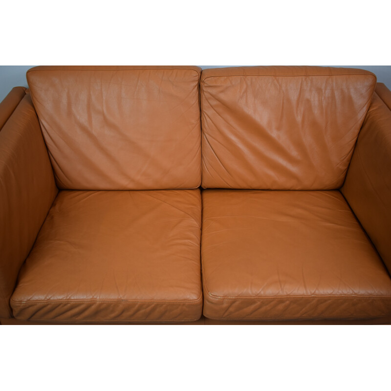 Vintage Danish "Stouby" tan leather 2 seat sofa - 1970s