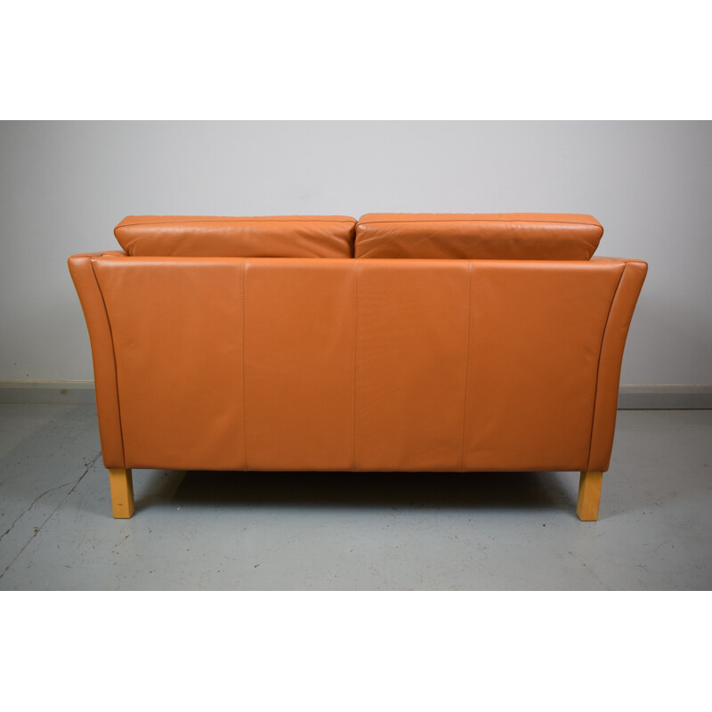 Vintage Danish "Stouby" tan leather 2 seat sofa - 1970s
