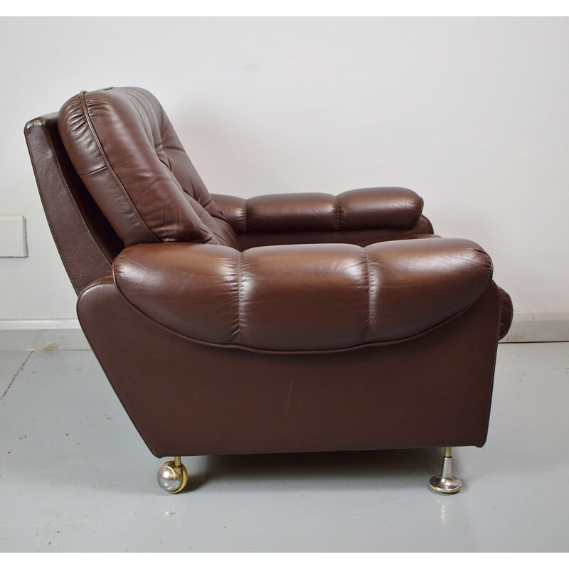 Vintage Danish dark brown leather lounge armchair - 1970s