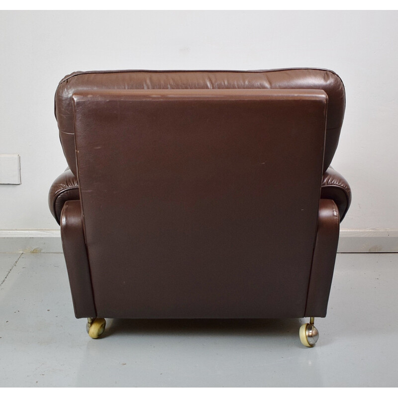 Vintage Danish dark brown leather lounge armchair - 1970s