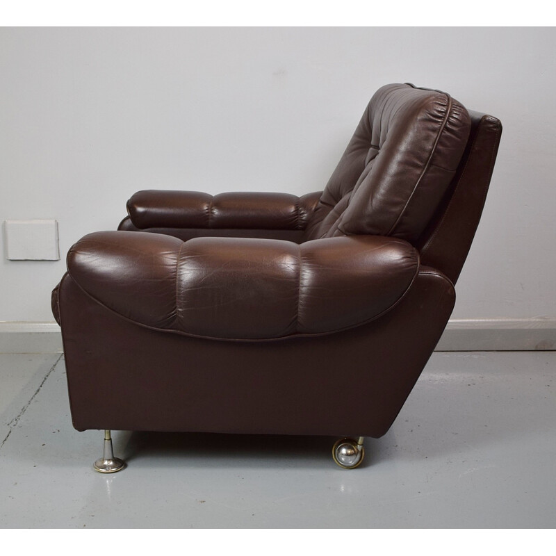 Vintage Danish dark brown leather lounge armchair - 1970s