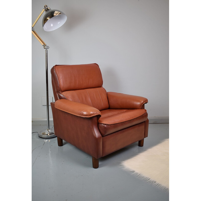 Vintage 2 tone brown leather lounge armchair - 1970s