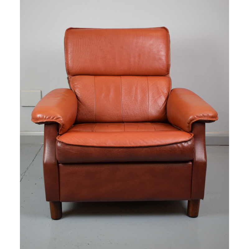 Vintage 2 tone brown leather lounge armchair - 1970s