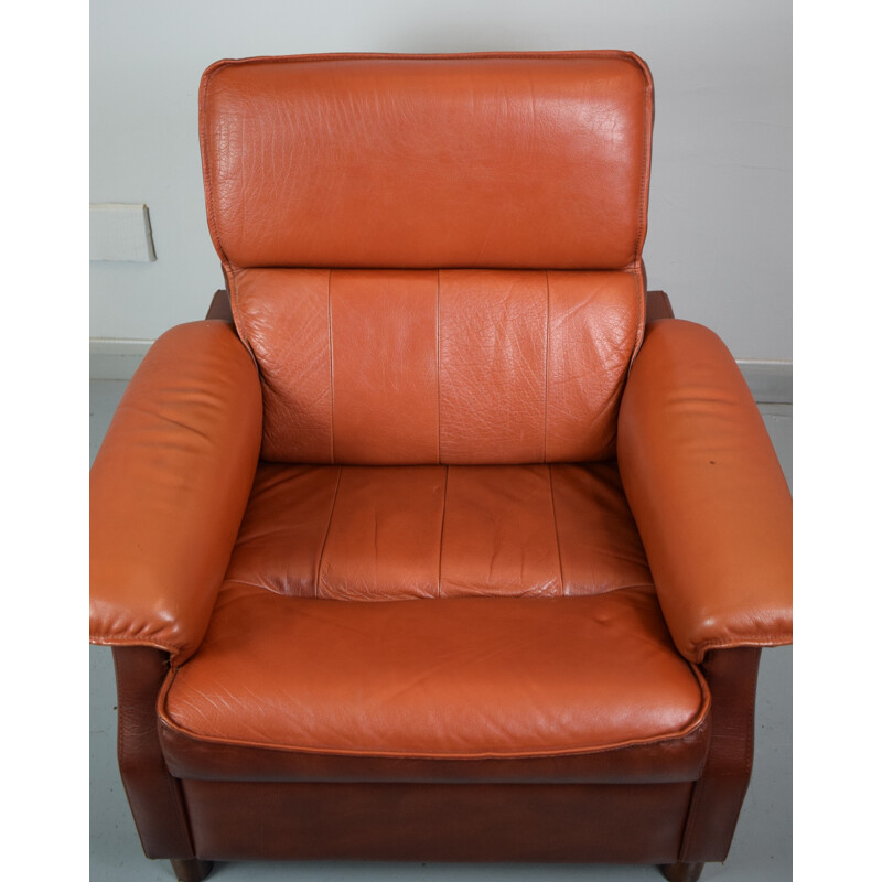 Vintage 2 tone brown leather lounge armchair - 1970s