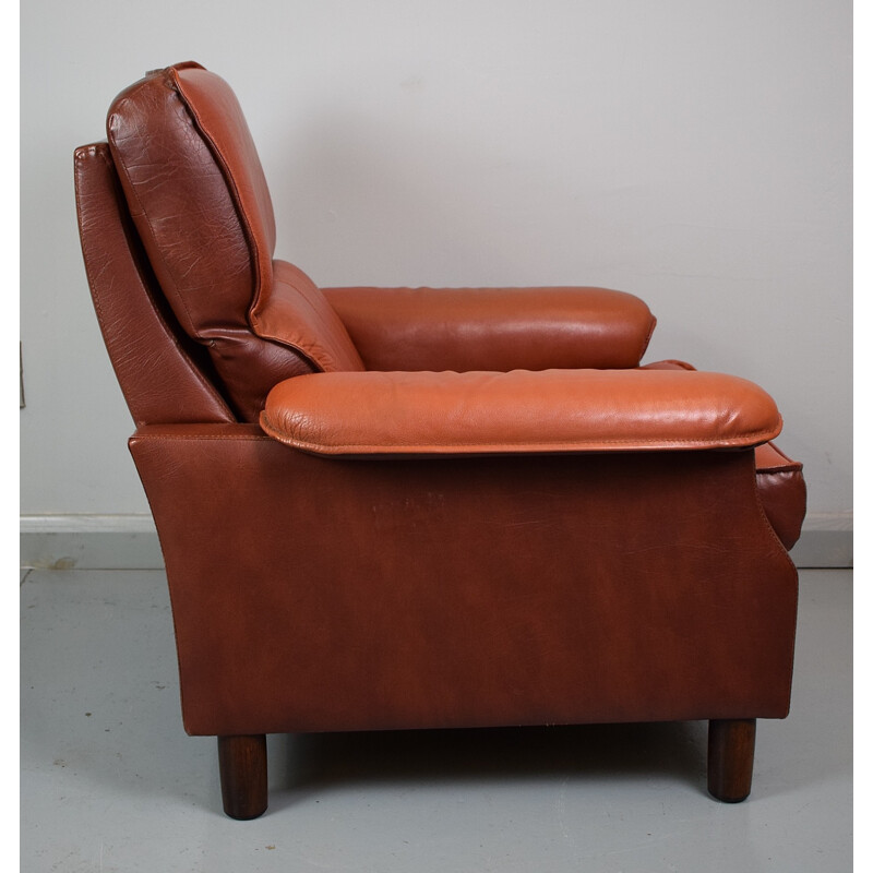 Vintage 2 tone brown leather lounge armchair - 1970s