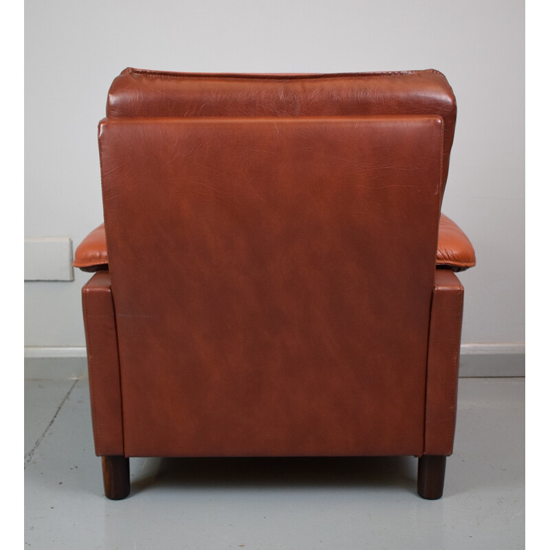 Vintage 2 tone brown leather lounge armchair - 1970s