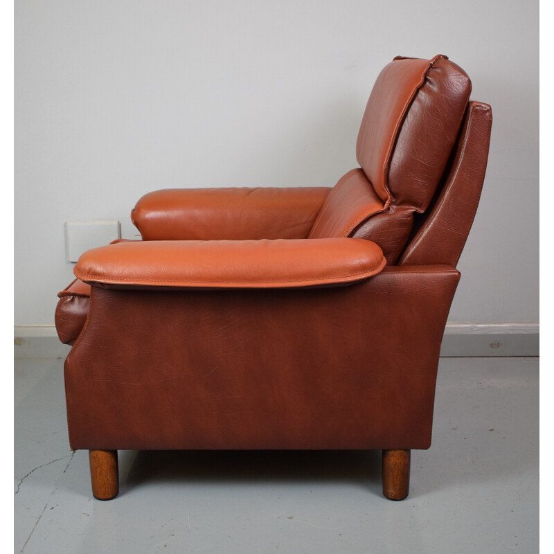 Vintage 2 tone brown leather lounge armchair - 1970s