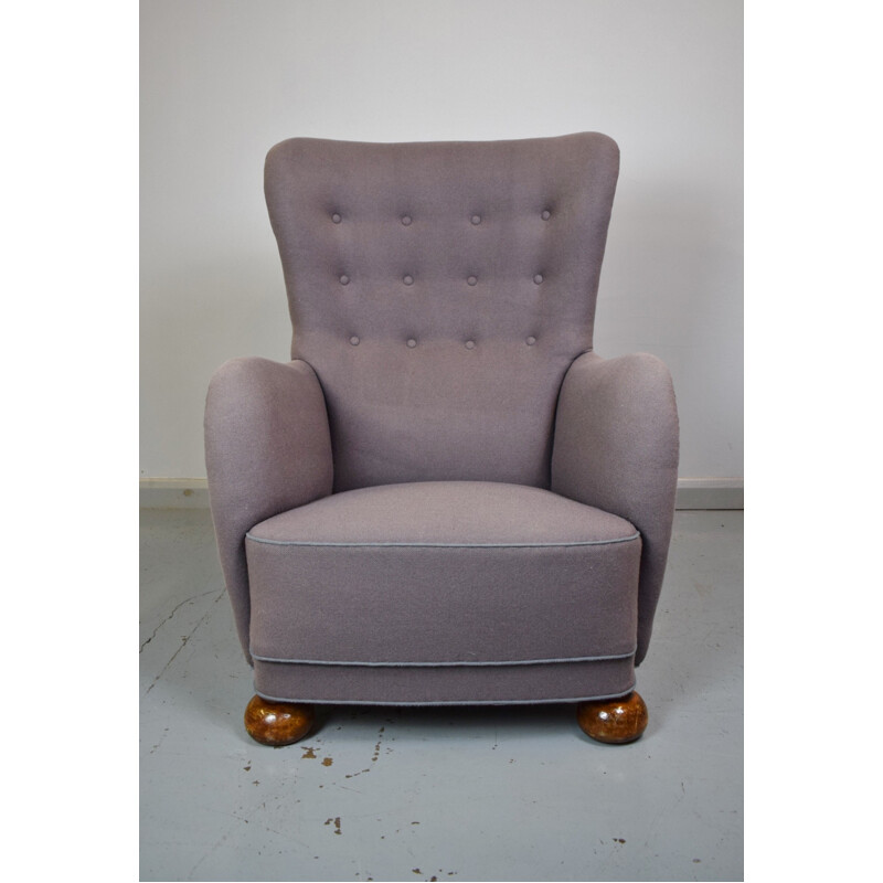 Vintage Danish wool and teak lounge armchair - 1960s