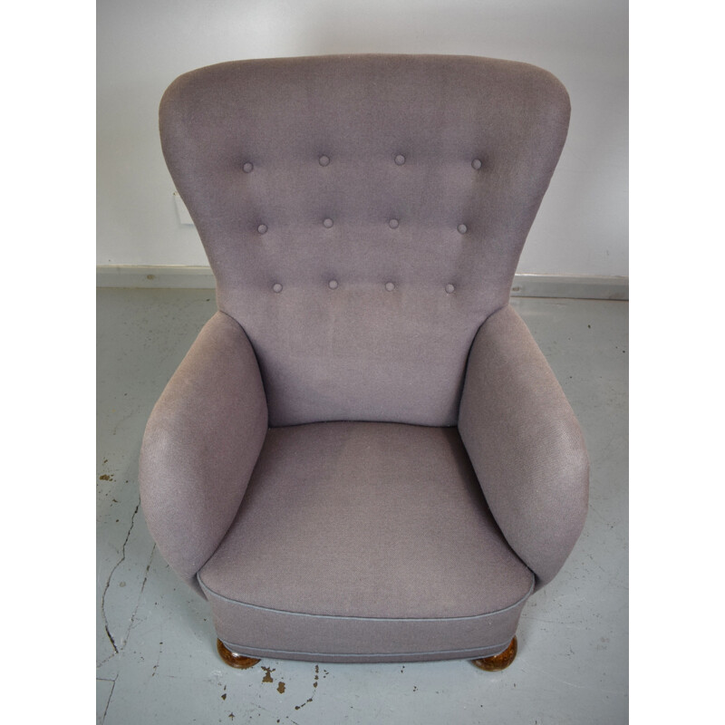 Vintage Danish wool and teak lounge armchair - 1960s