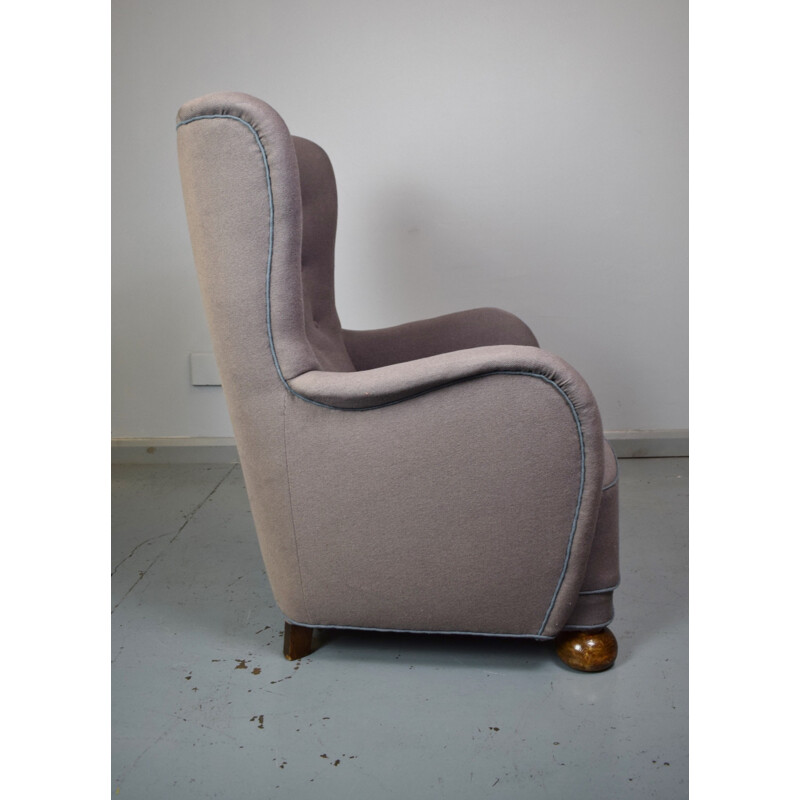 Fauteuil lounge vintage Danois en laine et en teck - 1960