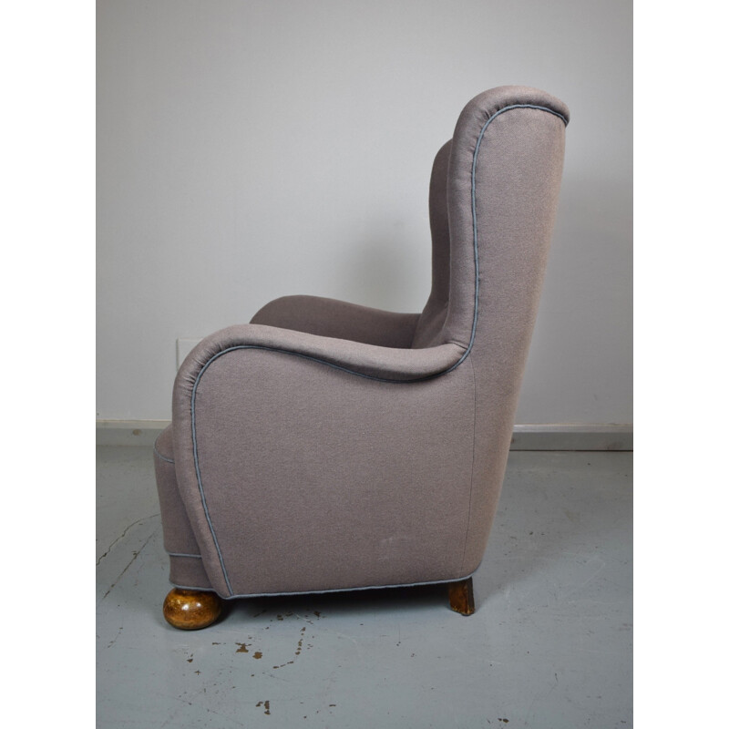Vintage Danish wool and teak lounge armchair - 1960s
