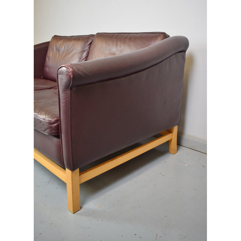 Canapé lounge vintage danois en daim, cuir et hêtre - 1980