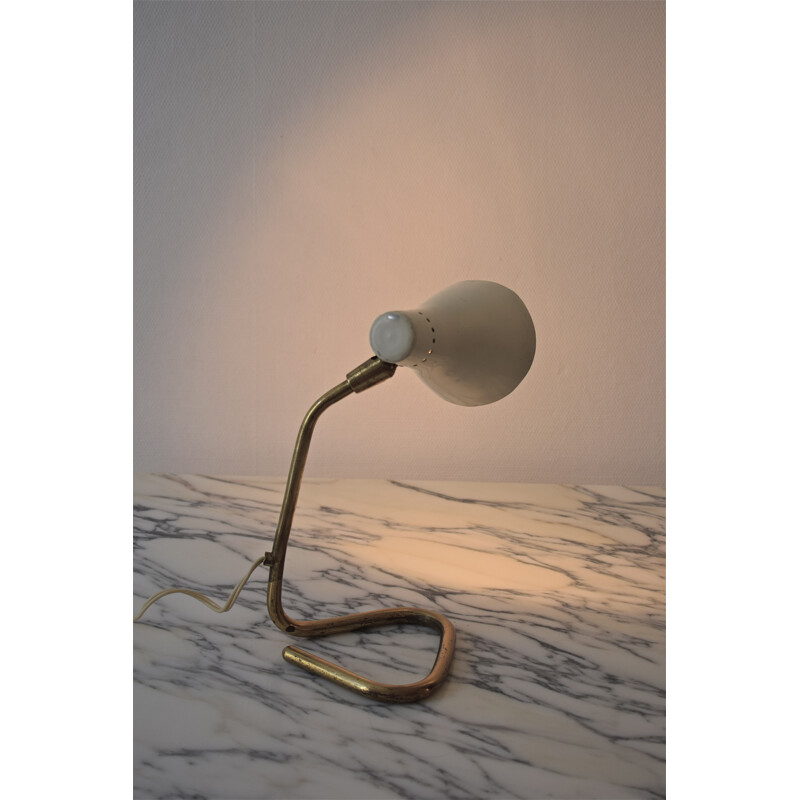 Vintage brass and beige lacquered lamp by Giuseppe Ostuni for Oluce - 1950s